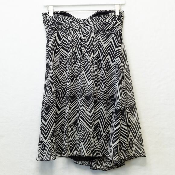 EXPRESS Strapless Babydoll Silk Chiffon Mini Dress Sweatheart Geometric Y2K Sz 2 - Picture 5 of 7